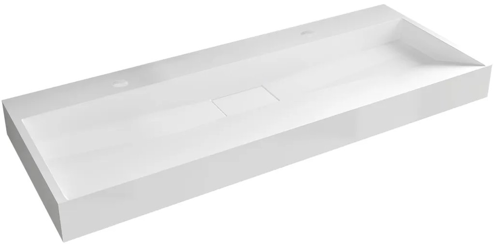 CERANO - Öntött márvány mosogató Vita - falra és munkalapra - 2 csap lyuk - matt fehér - 120x46 cm, CER-CER-8050BD6941