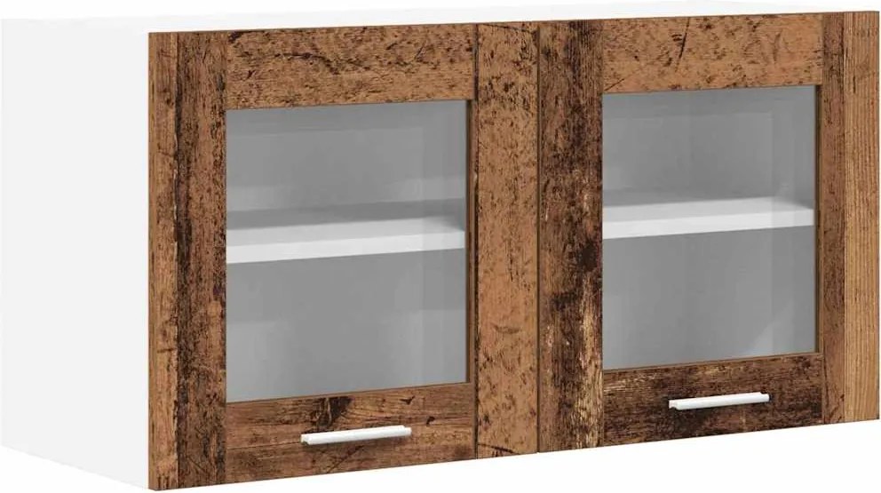 vidaXL Függő szekrény ajtóval Régi fa és fehér 80 x 31 x 40 cm Faanyag