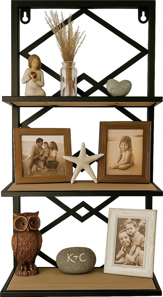 Loft Fali Polc Könyvespolc 3 Szint Acél Fa 60x25x10 CM