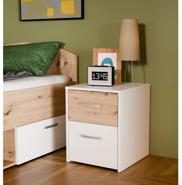 Éjjeli szekrény URO artisan tölgy/fehér