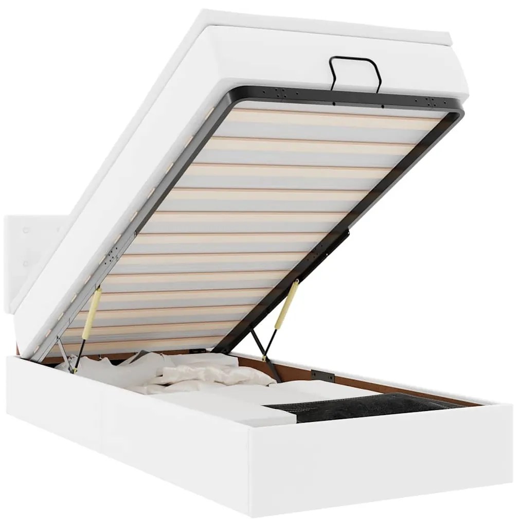 fehér műbőr ottomán ágy matraccal 100x200cm