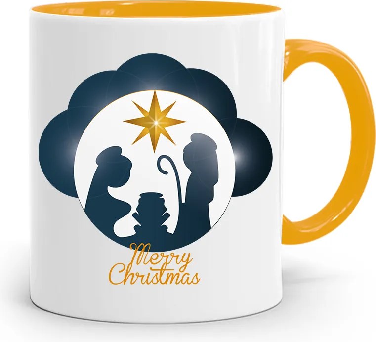 Sárga Karácsonyi Bögre Mikulásra, fényképes nyomtatással