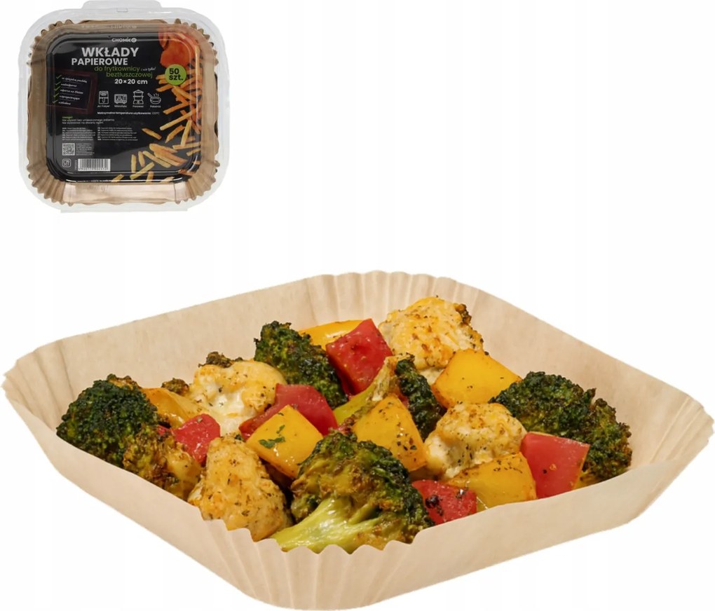 50x Air Fryer Zsírmentes Olajsütő Utántöltő Négyzet 20x4,5cm