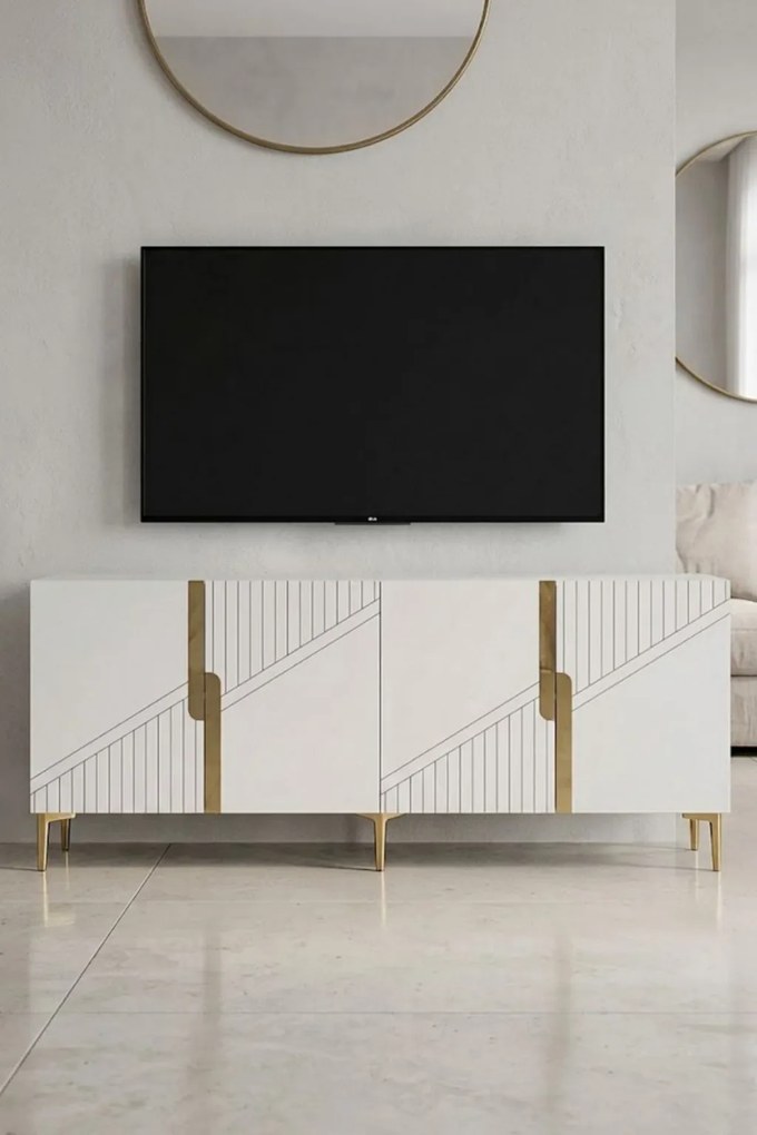 Evva komód, fehér-arany, 125 cm