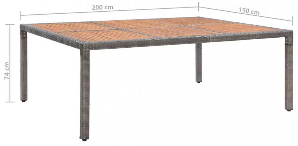 szürke polyrattan és akácfa kerti asztal 200 x 150 x 74 cm