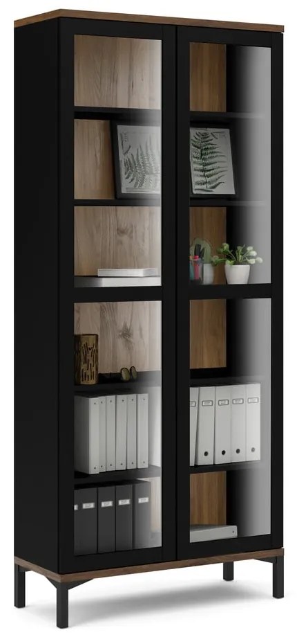 Fekete-natúr színű tálalószekrény diófa dekorral 89x203x36 cm Roomers – Tvilum