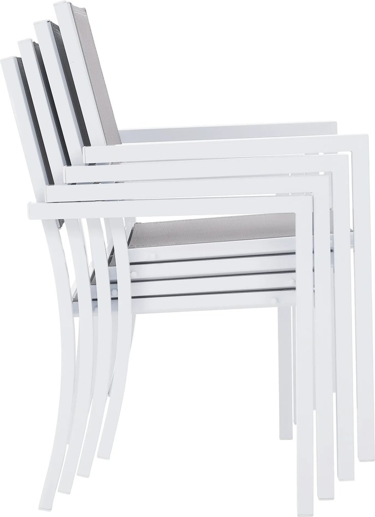 Kerti rakásolható szék, fehér acél/világosszürke, DORIO