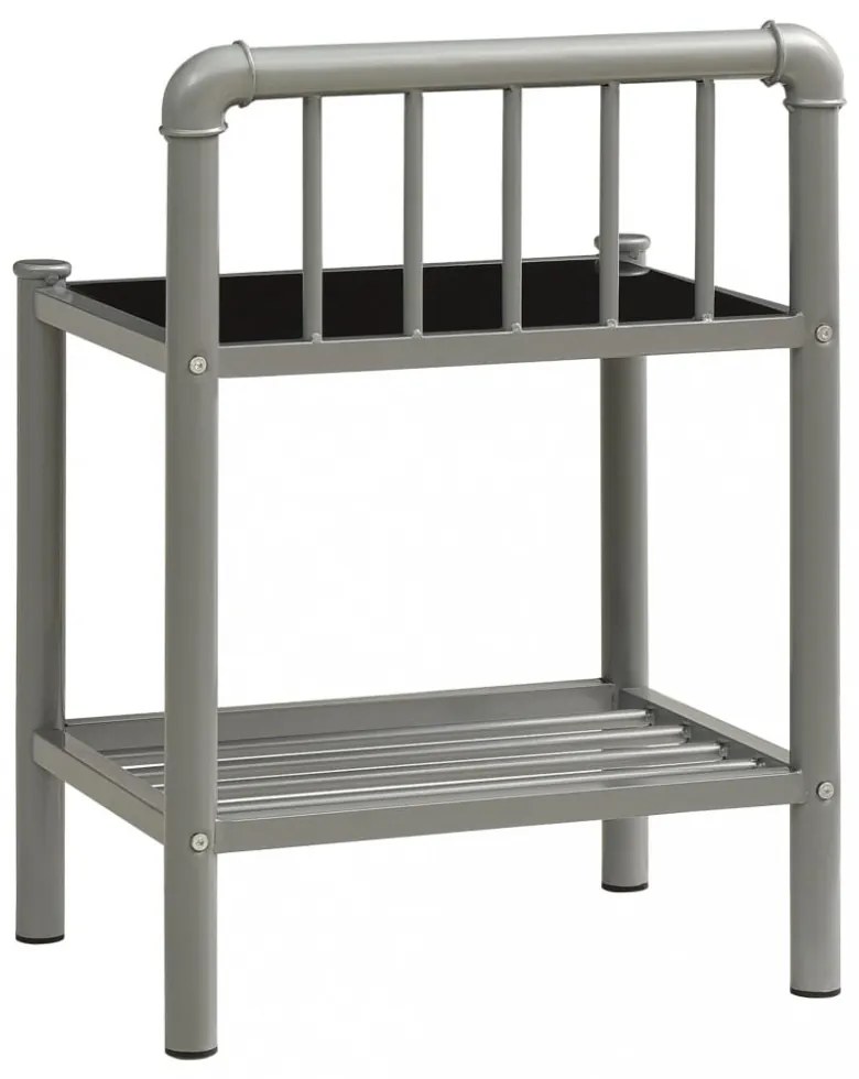 vidaXL 2 db szürke és fekete fém és üveg éjjeliszekrény