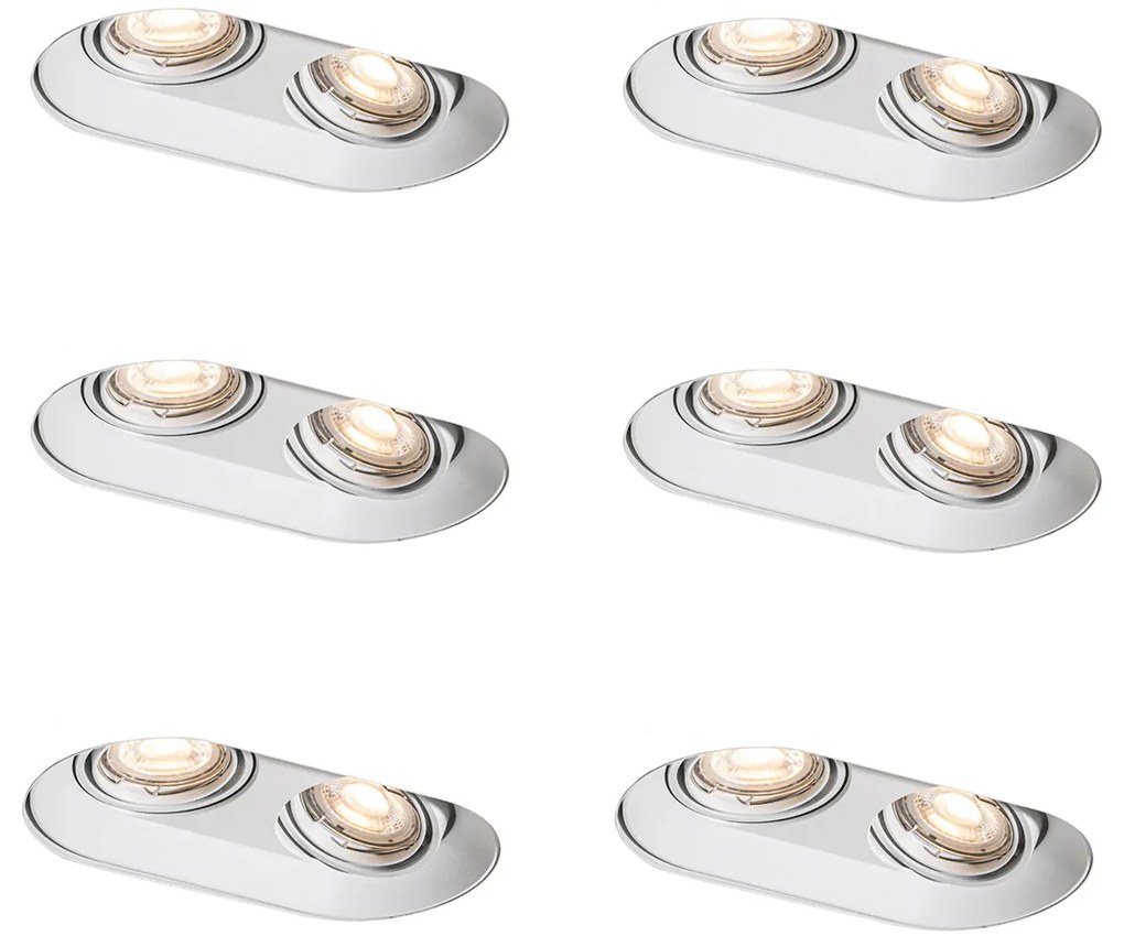 6 darabos lekerekített fehér beépíthető spotlámpa szett GU10 50mm dupla fényforrású - Hubs