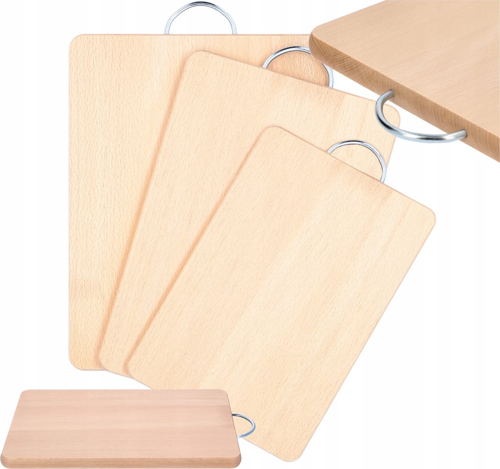 Mwood 3 darabos fa vágódeszka készlet fém fogantyúval, különböző méretekben