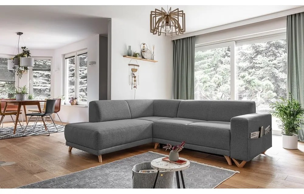 Szürke kinyitható-tárolóhelyes sarokkanapé (bal oldali-L alakú) Classy Sophie – Miuform
