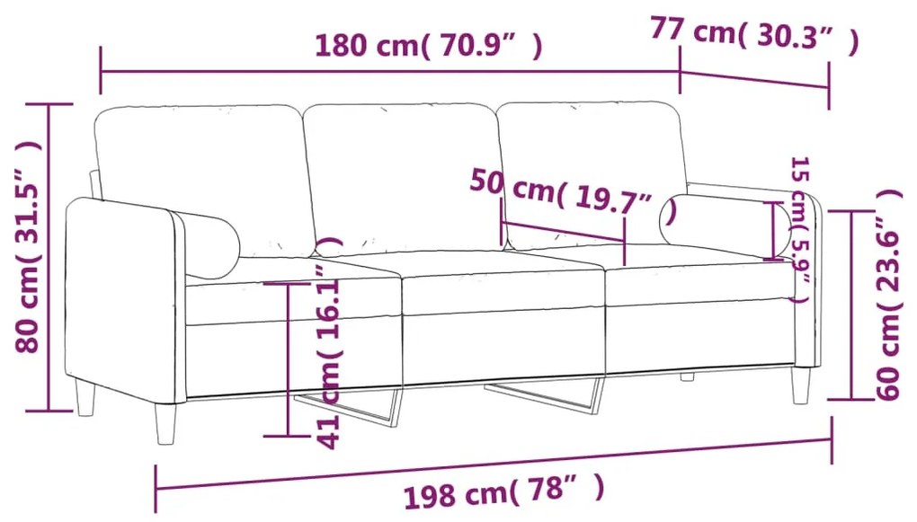 3 személyes sárga bársony kanapé díszpárnákkal 180 cm