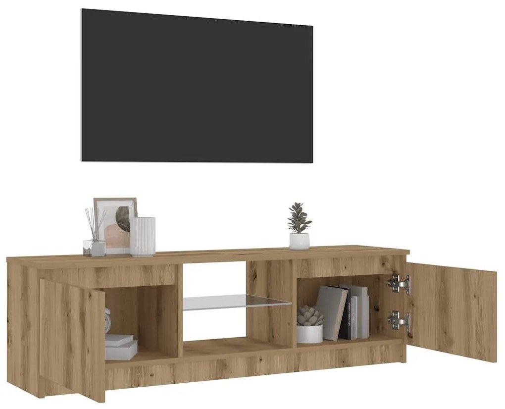 kézműves tölgy szerelt fa TV-szekrény LED-ekkel 120x30x36 cm
