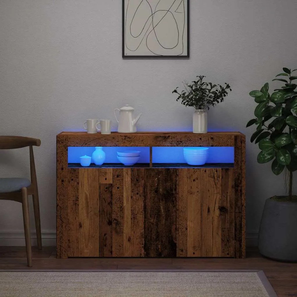 antik fa szerelt fa tálalószekrény LED-ekkel 115,5x30x75 cm