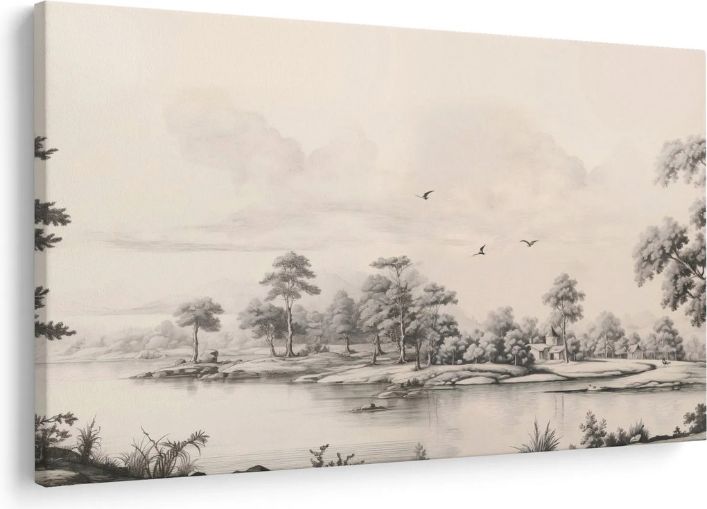 Kép - Vintage tájkép rajz (90x60 cm)