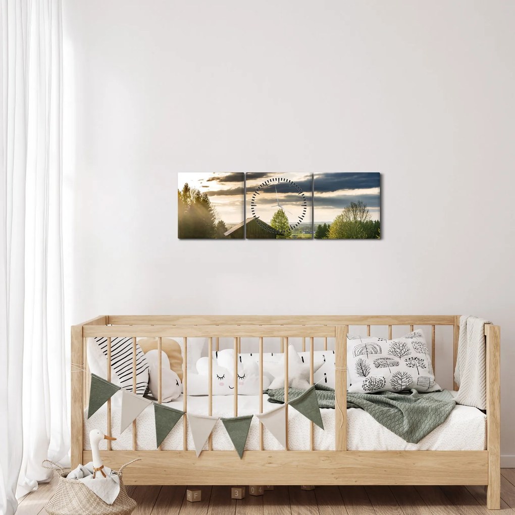Erdei kunyhó képe (órával) (90x30 cm)