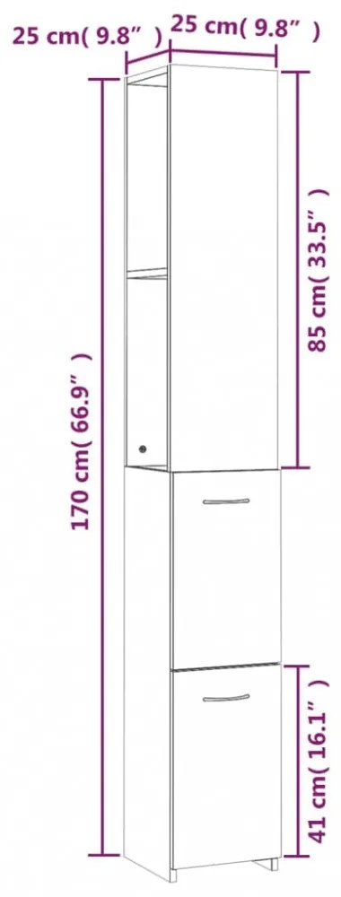 füstös tölgy színű szerelt fa fürdőszobaszekrény 25x26,5x170 cm