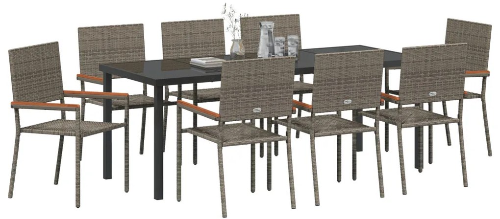 9 Részes Kert Étkezőgarnitúra Szürke Poly Rattan