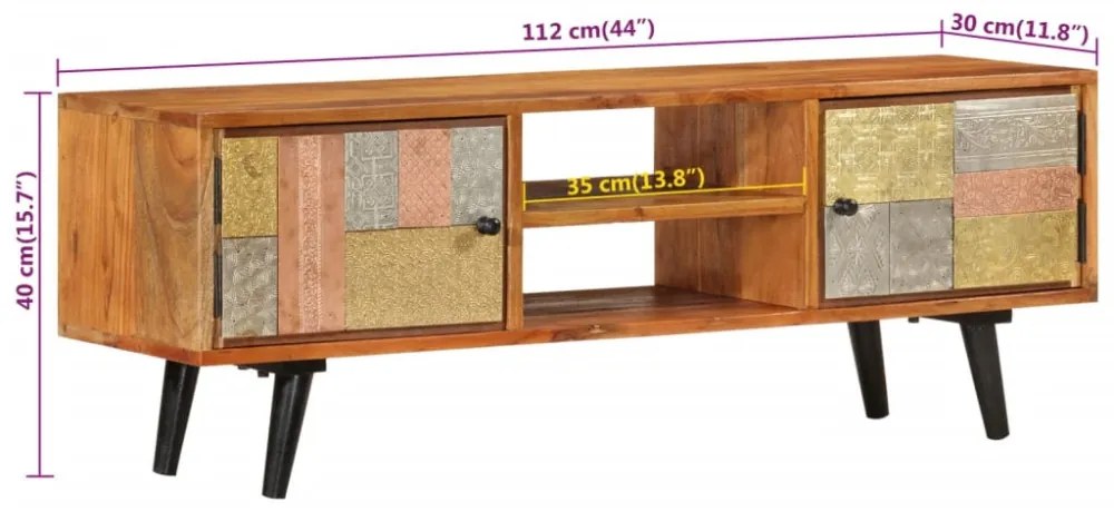 tömör akácfa és fém TV-szekrény ajtókkal 112 x 30 x 40 cm