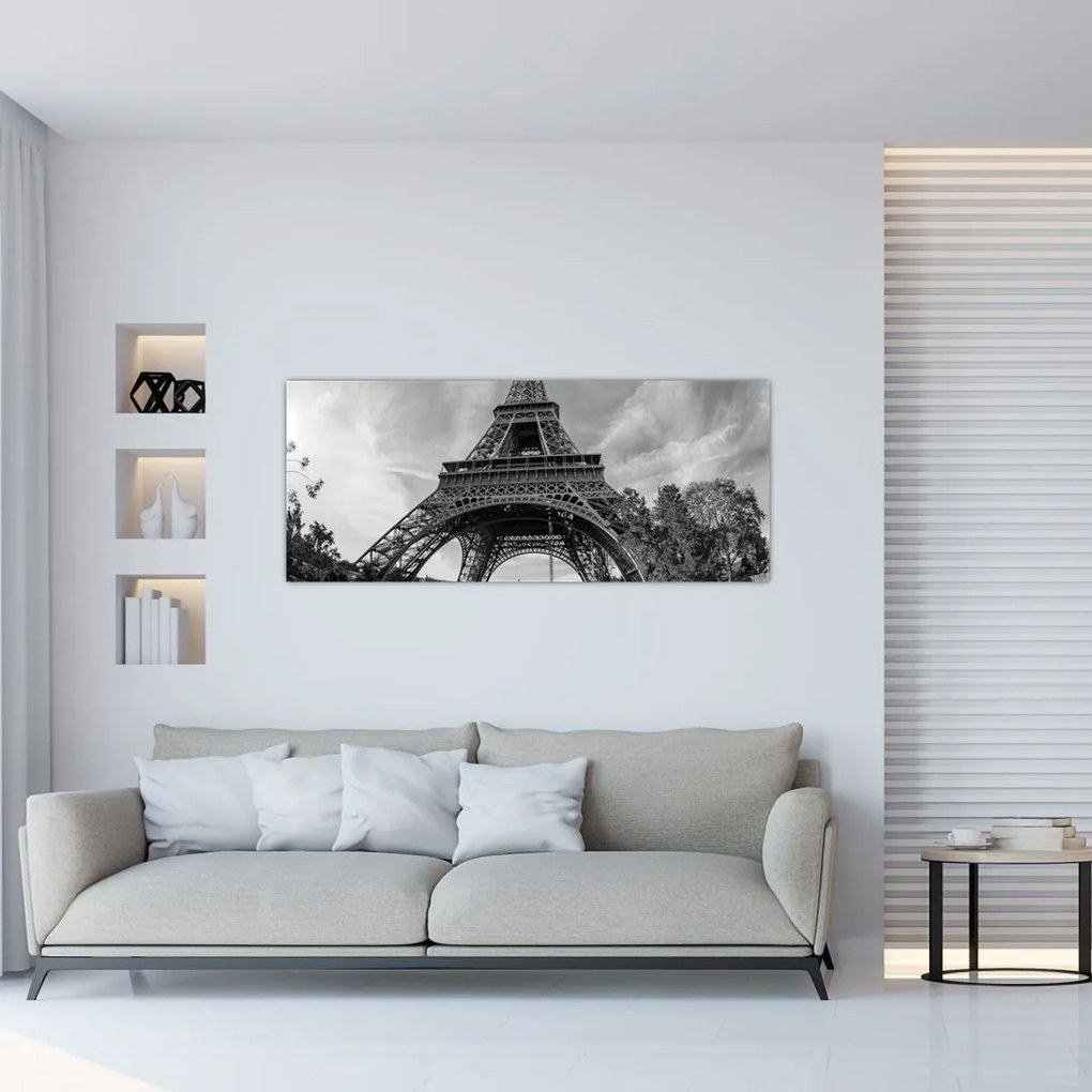 Kép - Eiffel-torony, fekete-fehér (120x50 cm)