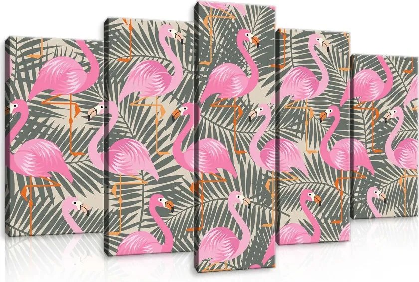 Vászonkép 100x60 Flamingók trópusok egzotikus rózsaszín levelek nyár fali dekoráció