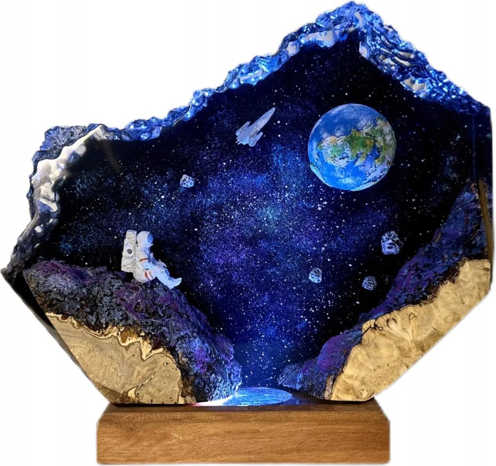 Éjszakai Lámpa Űr Rakéta Gyerekeknek Fa Epoxi Gyanta Ajándék