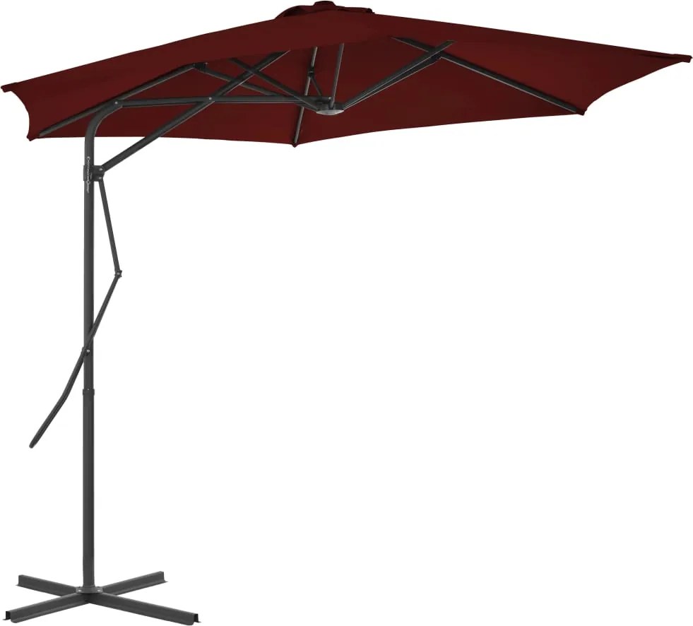 vidaXL bordóvörös kültéri napernyő acélrúddal 300 x 230 cm