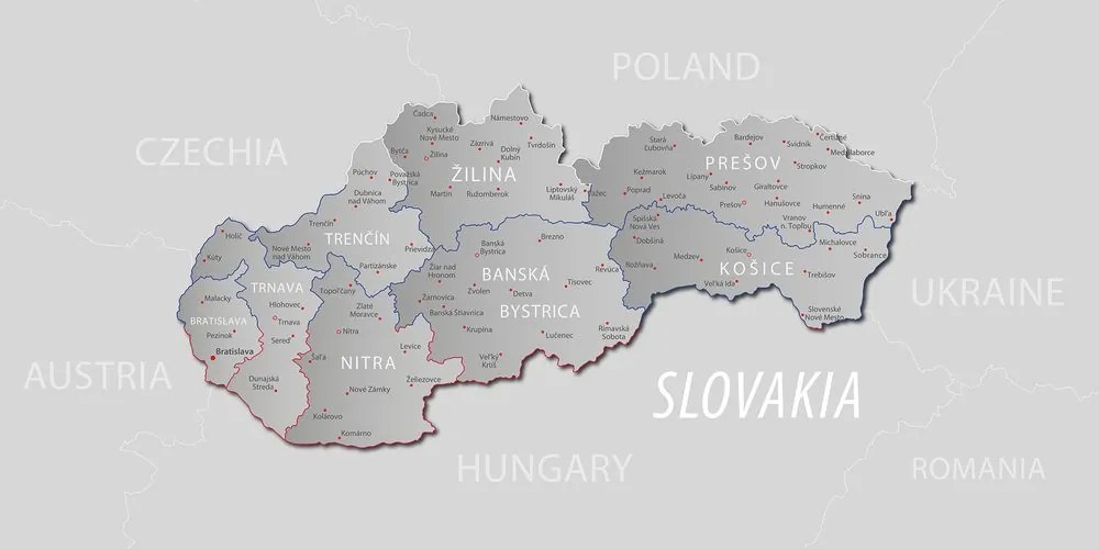 Obraz na korku šedá mapa Slovenska s decentným kontrastom