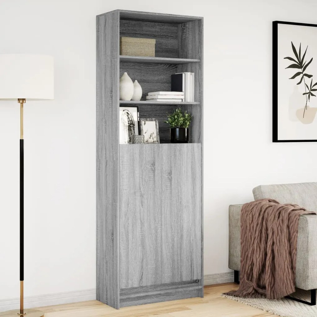 szürke sonoma szerelt fa magasszekrény LED-ekkel 69x32,5x200 cm