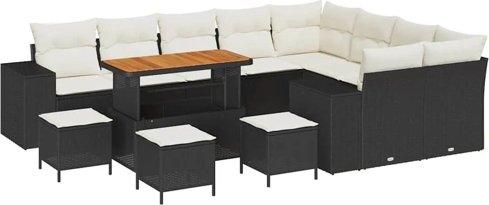 vidaXL Kerti Kanapé Szett párnával 13 pcs Fekete polirattan