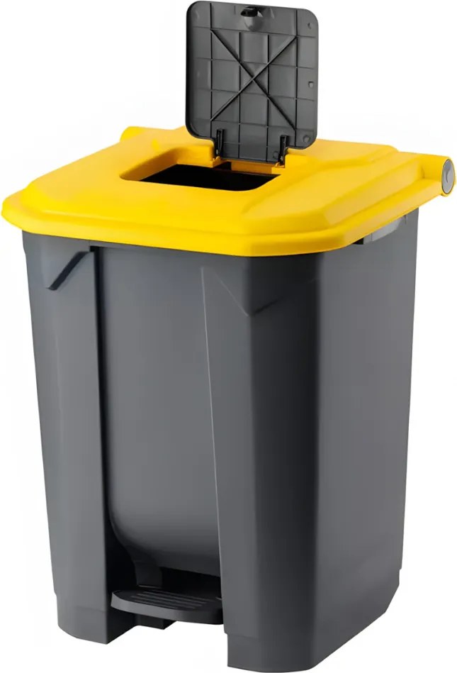 Planet Szelektív hulladékgyűjtő konténer, műanyag, pedálos, antracit, sárga, 50L