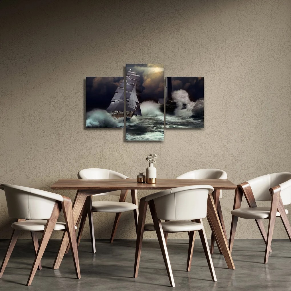 Kép - Viharos hullámokon áthajózó hajó (90x60 cm)