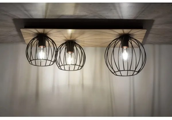 Csillár CYBER 3xE27/60W/230V fa/fekete