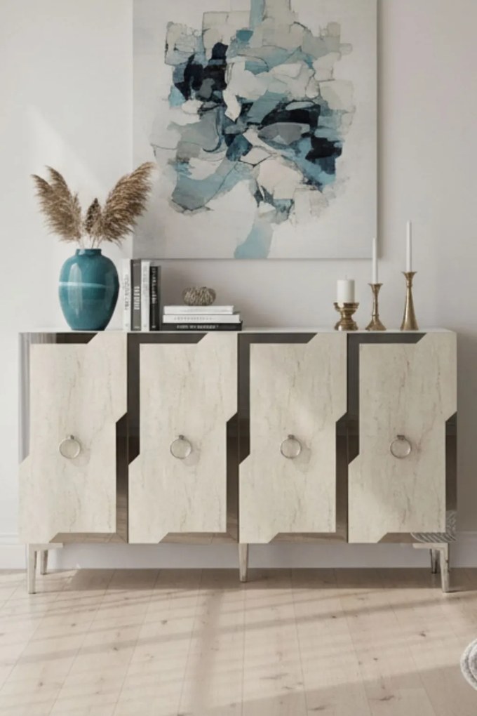 Seza 120 - White, Travertine, Silver