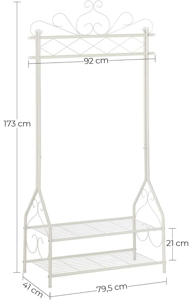 Ruhaáállvány, kabátoknak, ruháknak, cipőknek, fehér 92x41x173cm