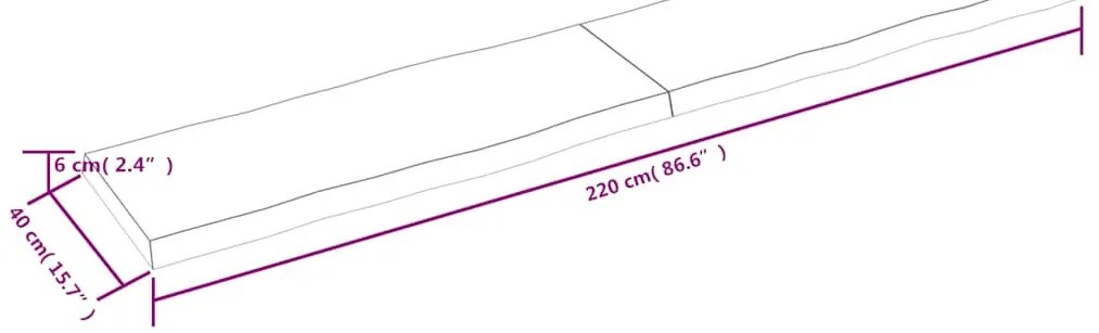 világosbarna kezelt tömör asztallap 220x40x(2-6) cm