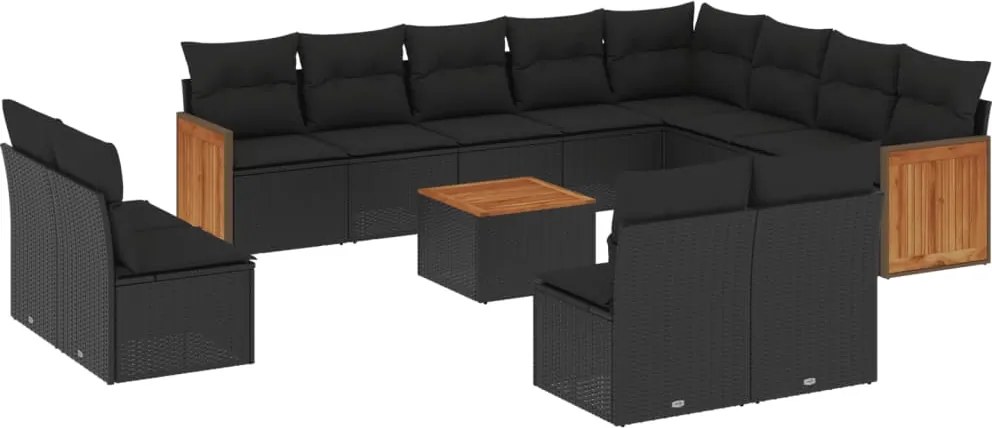 vidaXL 13 részes fekete polyrattan kerti ülőgarnitúra párnákkal