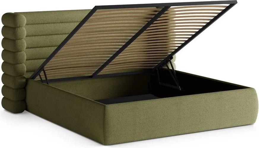 Zöld kárpitozott ágyneműtartós franciaágy ágyráccsal 200x200 cm Mount – Micadoni