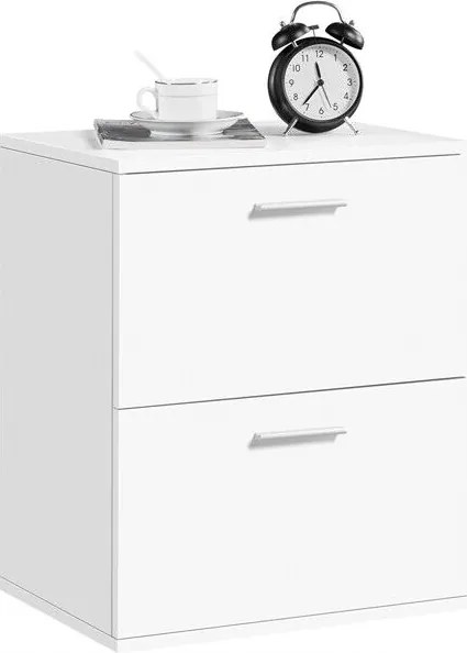 Éjjeli asztal Dohányzóasztal Éjjeliszekrény 2 fiókkal fém fogantyúval fehér