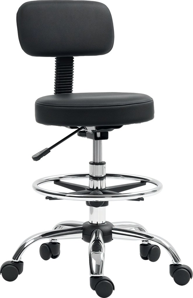 HOMCOM Ergonomikus Irodai Szék Állítható Lábgyűrűvel, Karfa Nélküli, Magasságban Állítható Forgószék Fekete PU Bőrben | Aosom