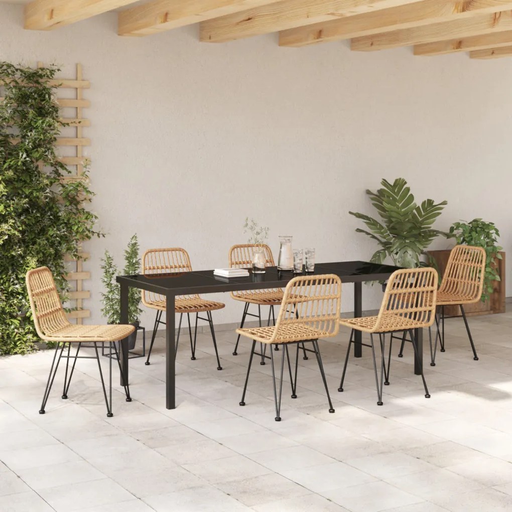 7 részes Kerti Étkező Garnitúra Barna Poly Rattan