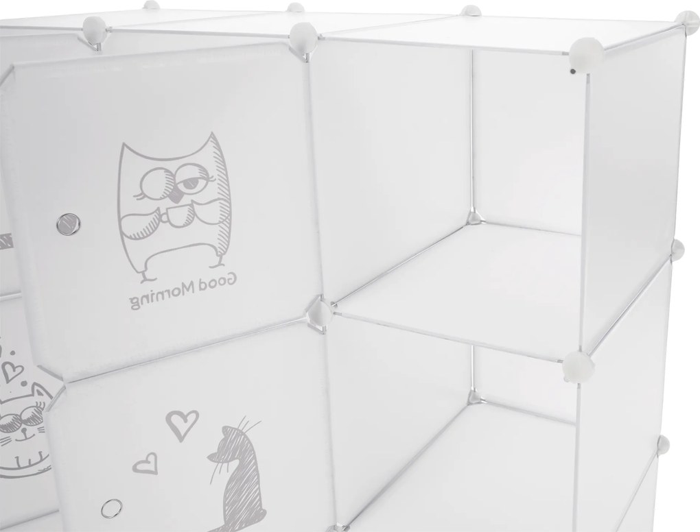 Gyerek moduláris szekrény, fehér/barna gyerek minta, KITARO