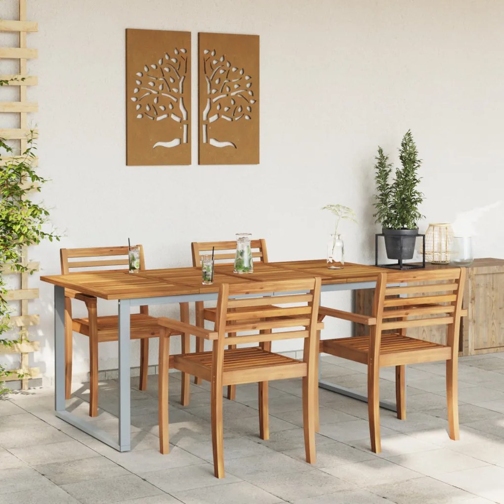 Kültéri Étkezőasztal Szürke 180x90x75 cm Acél&amp;Masszív Akác Fa