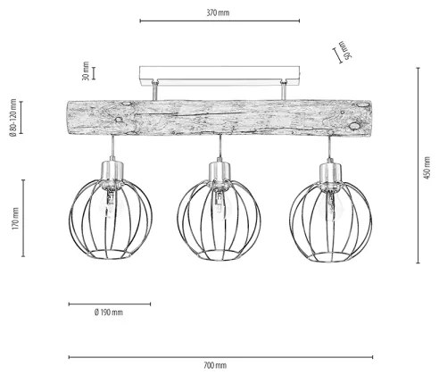 Spot-Light DO6977304 - Felületre szerelhető csillár  BERIS 3xE27/25W/230V fenyő