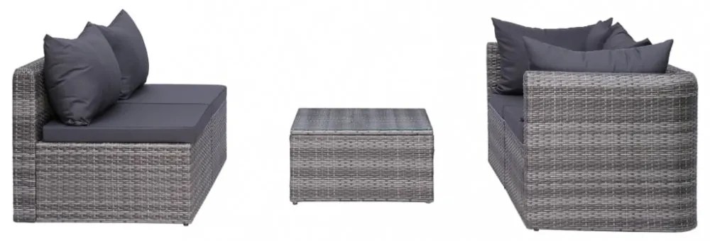 5 részes szürke polyrattan kerti bútorszett párnákkal