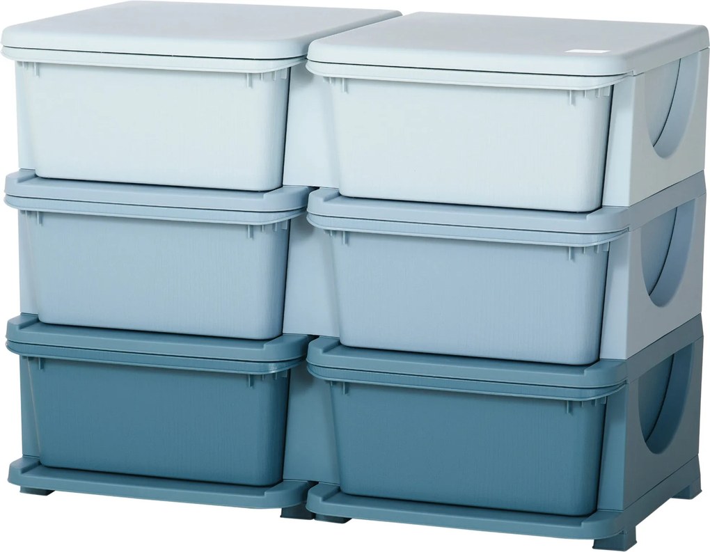 HOMCOM Gyerek Fiókos Szekrény Tároló Hellyel Színes Játék Szervező Játék Ládával Hat Szint a Gyerekszobához 3-6 Éves Gyerekbútor Kék 75 x 37 x 56,5 cm