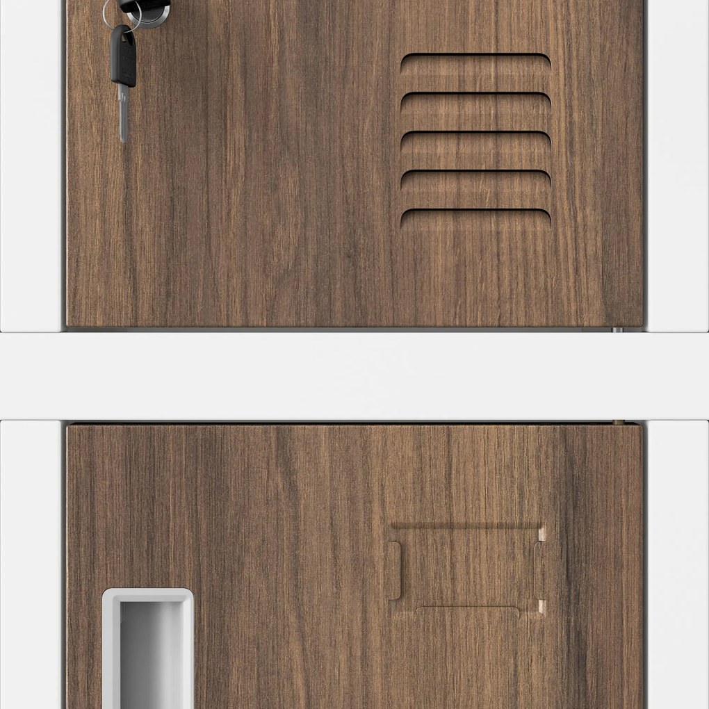 BHP szociális szekrény rekeszekkel, fehér / dió, 1360x1720x450 mm: ROBERT Eco Design