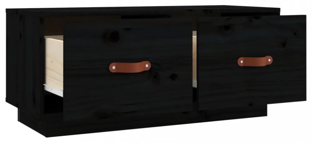 fekete tömör fenyőfa TV-szekrény 80 x 34 x 35 cm