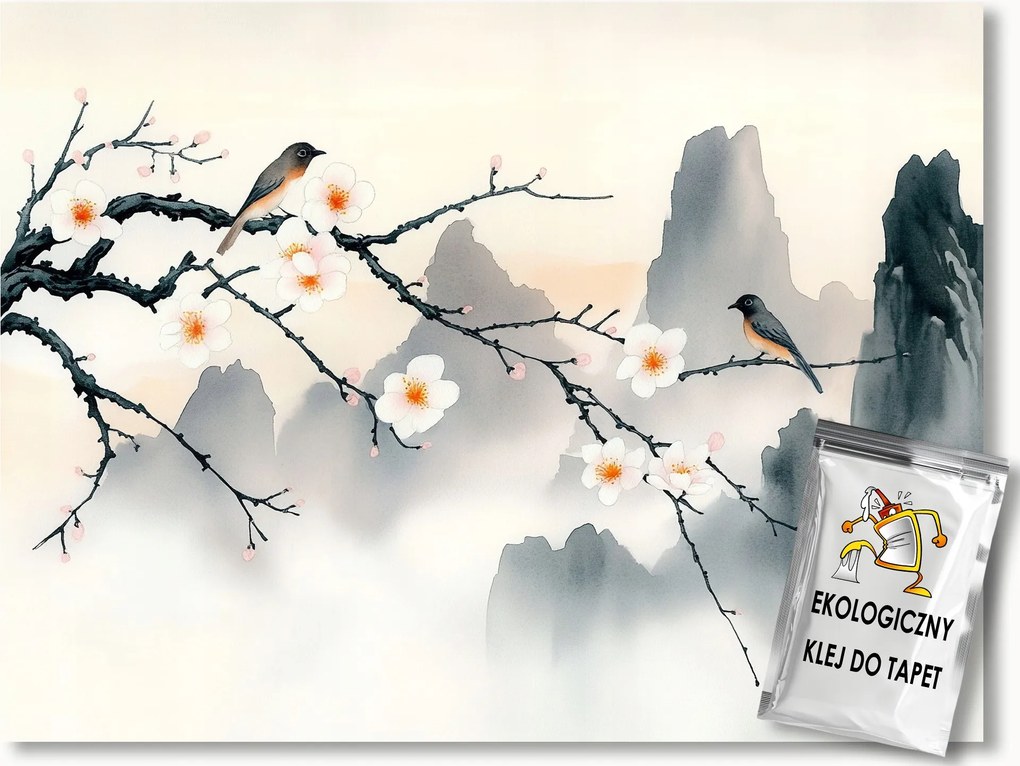 Fotótapéta Flizelina Ázsia Orient Chinoiserie Hegyek Cseresznye 300x210 ragasztó