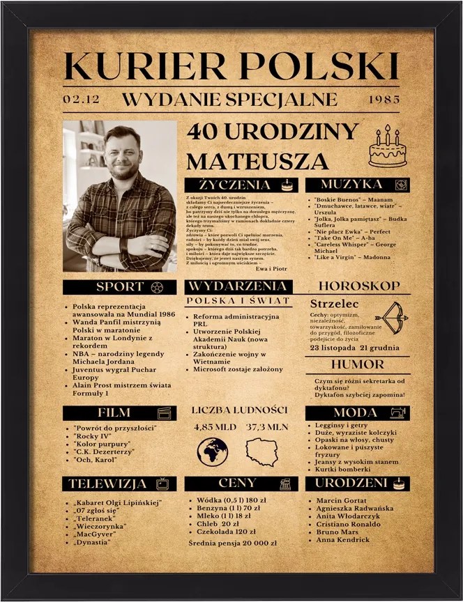 Ajándék 18 30 40 50 60 70 személyre szabott újság Futár Lengyel 40x30 cm